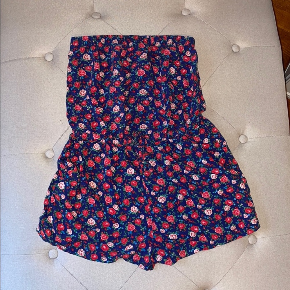 Forever 21 Floral strapless romper shorts
